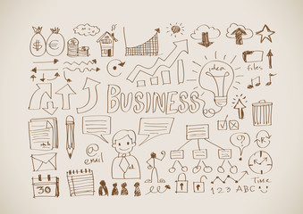 Hand doodle Business icon set idea design