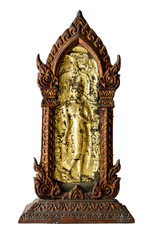 Old Buddha statue is covered with golden plate