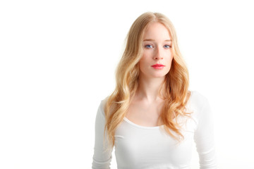 Close-up of a beautiful young woman against white background