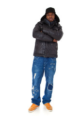 Young black guy in winter clothes
