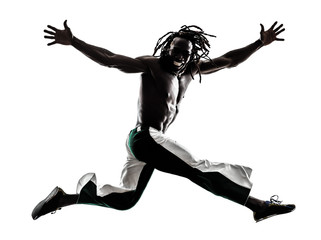 black man running jumping silhouette