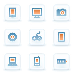 Electronics web icons, white glossy buttons