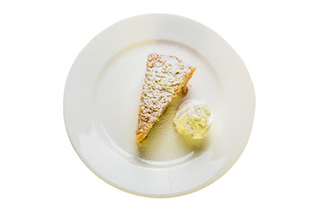 Apple pie on a white plate