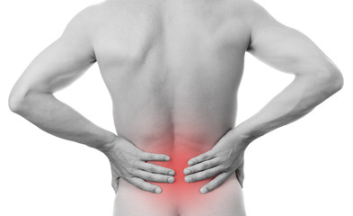 Naklejka premium Pain in the lower back in men