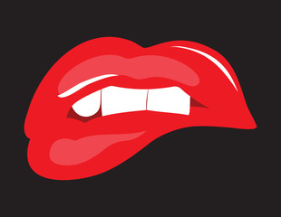 Biting her red lips teeth
