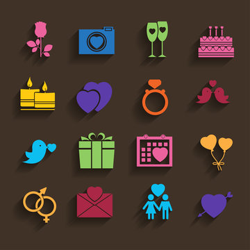 love icons set in flat style.