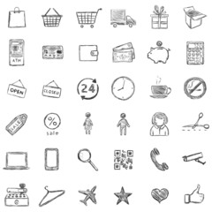 Vector Set Of Sketch Shopping Icons