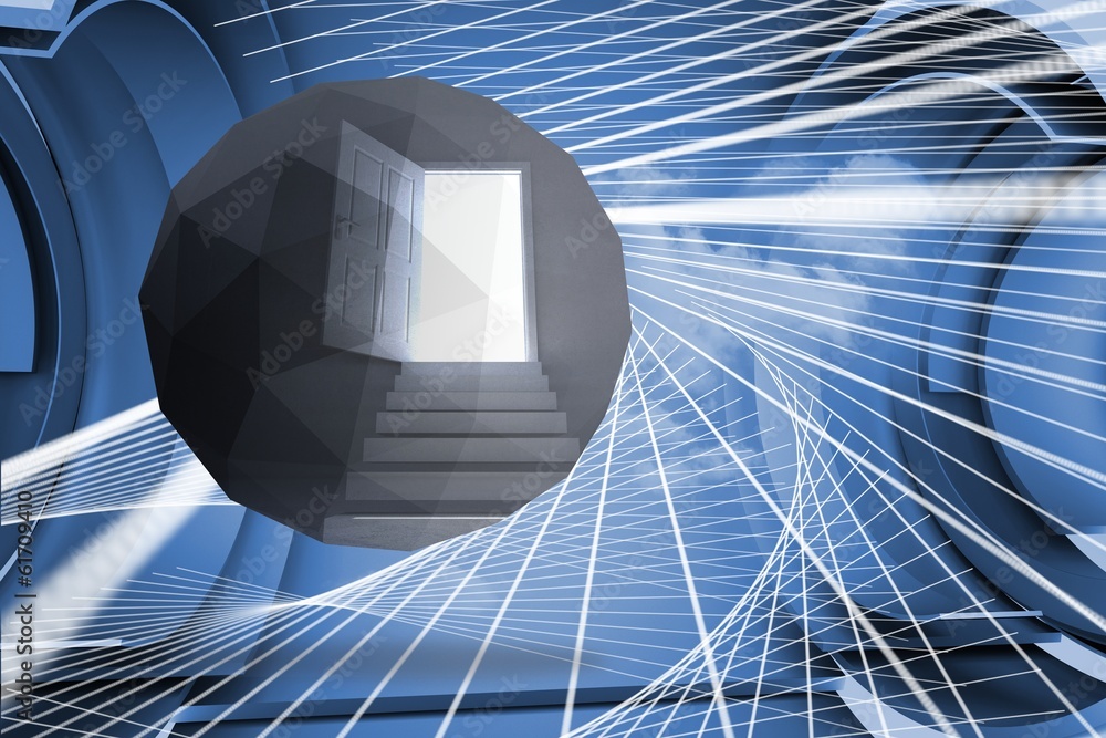 Aufkleber composite image of open door on abstract screen