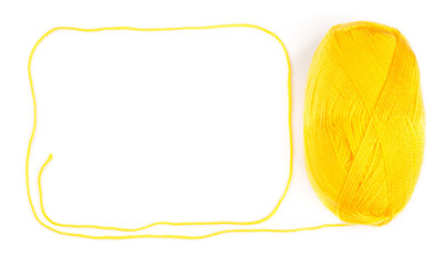 yarn skein of yellow color on white background