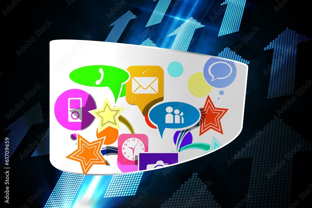 Poster Composite image of colourful apps on abstract screen