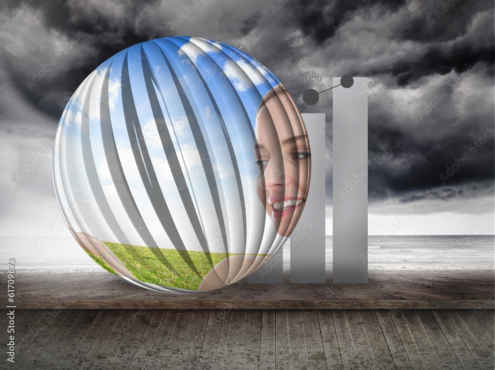 Poster Composite image of smiling woman in field on abstract screen