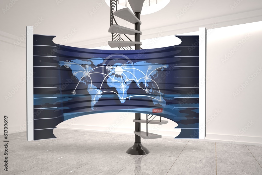 Poster Composite image of world map on abstract screen
