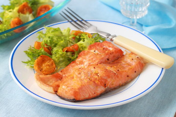 red fish with salad