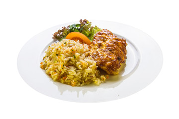 fish fillet with mayonnaise and garnished with rice