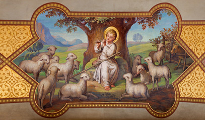 Fototapeta na wymiar Wiedeń - mały Jezus jako dobry pasterz w Karmelitów churc
