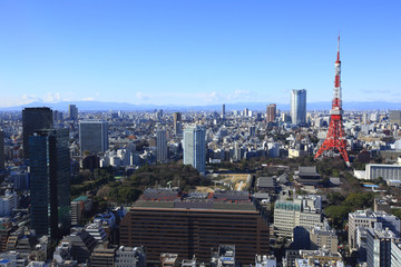 Naklejka premium Cityscape of Tokyo Tower and Azabu Area