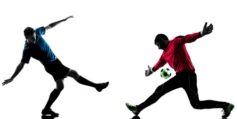 two men soccer player goalkeeper  competition silhouette