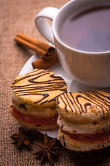 morning breakfast. tea and fresh pastries