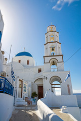 Beautiful white church in Pyrgos, Santorini, Greece