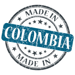made in COLOMBIA blue grunge stamp isolated on white background