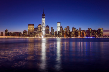 Fototapeta na wymiar Skyline of lower Manhattan of New York City from Exchange Place