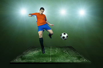 Player in action at the grunge football field.