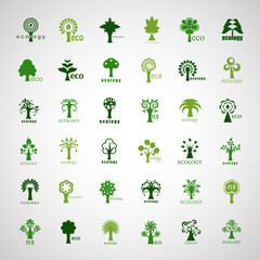 Eco Tree Icons Set - Isolated On Gray Background