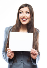 Naklejka premium Smile Business woman portrait with blank white board