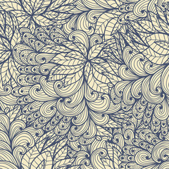 Seamless  blue doodle pattern with spirals and swirls
