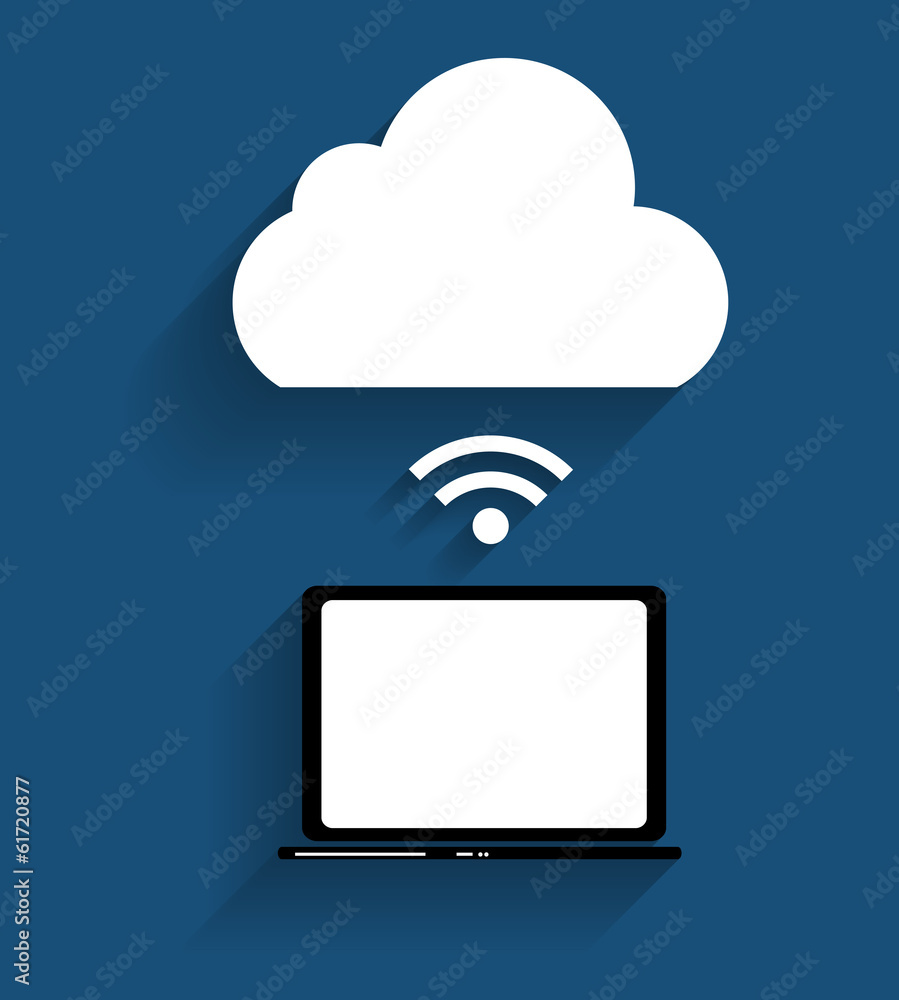 Poster cloud computing concept on different electronic devices. vector
