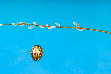 Fototapeta premium Easter eggs on catkin twig horizontal