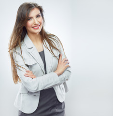 smiling business woman portrait isolated on white background.