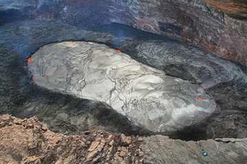Aerial view of lava lake of Puu Oo crater