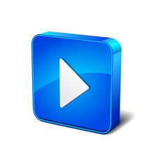 Play 3d Blue Rounded rectangular Vector Icon Button