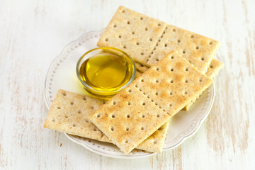 toasts with olive oil on plate
