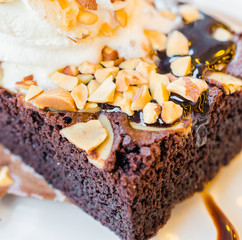 Chocolate brownie icecream and cherry