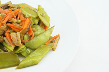 Green peas fried with carrot, mushroom, vegan protein vegetarian