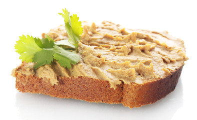 Fresh pate on bread isolated on white