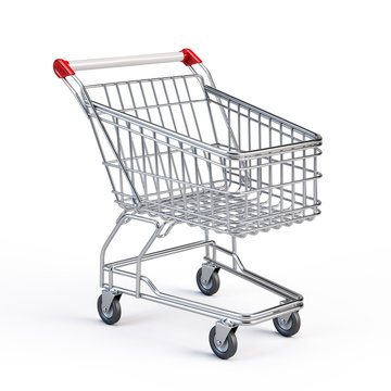 Supermarket shopping cart isolated on white