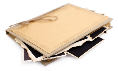 Blank old photos in album, isolated on white