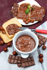 Sweet chocolate hazelnut spread with whole nuts and mint
