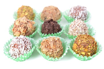 Set of chocolate candies isolated on white