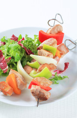 Chicken and pork skewers
