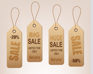 Set of vintage discount tags. Vector.