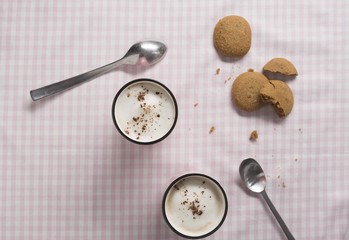 Cappuccino in Pink Mug with Almond Milk Foam