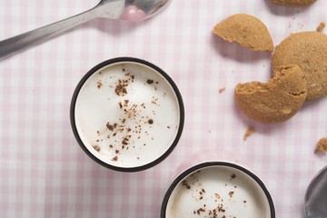 Cappuccino in Pink Mug with Almond Milk Foam
