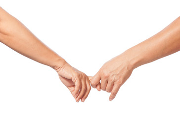 man and woman hook finger together