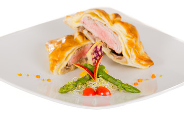 Beef Wellington with salad