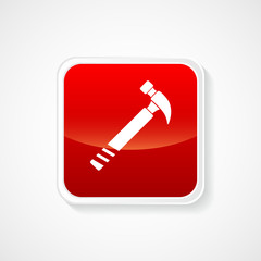 Very Useful Icon of Hammer on Red Glossy Button. Eps-10