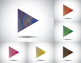 colorful triangle play icon collection set white background